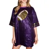 Vestidos de festa feminino lantejoulas glitter camisa vestido brilhante tripulação bling impressão gráfica meia manga solta clube engraçado