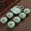 Set da tè Ru Kiln Set da tè 6 pezzi Tazza 1 pezzo Teiera in ceramica e ceramica Teeware Teware Tazze Tazze da caffè Tazze da tè Gaiwan