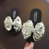 Fashion Sequin Bow Girl Slippers Princess Shoes Children Beach Slipper Girl Sandals Flats Non-slip Soft Kids Slippers 240311