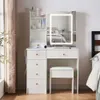 Xinhonglei Illuminated Mirror, White Modern Storage Rack and 5 Drawers, Bedroom Dressing Table Set with 10 LED Lights