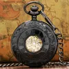 Pocket Watches Retro luxury black metal mechanical pocket steam punk es pin chain mens pendant clock gift with gift bag L240322