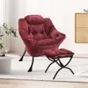 Chaise paresseuse, canapé avec cadre en acier, poches latérales de loisirs modernes Veet, chaise de lecture rembourrée adaptée au salon, chambre à coucher, dortoir, avec repose-pieds, rose grise