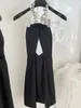 Casual Dresses Formal Occasion Black Fairy Dress Slim Low Chest Wrapped Banquet Prom Gown Zipper Design Spring Summer Chain Halter Gothic