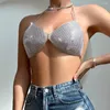 Bras Sequins Hanging Neck Bra Sexy V-neck Slim Sweet Solid Colour Small Vest Backless Bikini Female