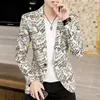 Herren Blazer Marke Mode Herren Kleidung Anzug Party Mantel Beiläufige Dünne Jacke Knopf Anzug Brief Blume Drucken Blazer Männlich 240318