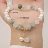 Charmarmband minar Dainty Green Natural Stone Freshwater Pearl Beaded Strand for Women Gold Plated Mässing Every Day Accessories