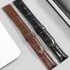 Universellt märke Utökad läderklockor 12/12/16/18/19/20/21/22/23mm platt rakt gränssnitt Cowhide Watch Strap 240313