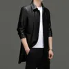 Mens Genuine Leather Jacket Sheepskin Spring and Autumn Mens Clothing Medium Length Lapel Casual Coat