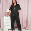 Hochwertiges, modisches, lässiges Plus-Size-Seidensatin-Pyjama, Nachtwäsche, kurze Ärmel, Hosen, Heimkleidung, 2-teiliges Set für Frauen