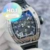 Unisex RM Armbanduhr RM010 Automatische mechanische Uhr Rm010 Außenring mit T-Quadrat-Diamant-Fassförmigem, ausgehöhltem Zifferblatt Dat