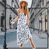 Robes décontractées 2024 Été Dames Bleu Floral Imprimé Camisole Robe Élégant Chic Streetwear Vêtements Pour Femmes Femme Robe D'été