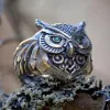 Bague rétro en or noir 14K avec hibou, œil vert, en alliage de laiton, Style ethnique classique, pour hommes et femmes, bijoux à la mode, cadeaux