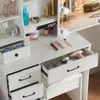 Onesaimei Mirror and Lighting, 3 Adjustable Lighting Modes, 5 Drawers, Dressing Table with Chairs