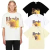 23SS 패션 브랜드 Rhude Gradient Color Bird 인쇄 남성과 여성을위한 짧은팔 티셔츠 하이 스트리트 느슨한 반팔 Shirtrctorcto