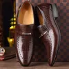 Casual Shoes 2024 Men's Fashion Business Classic Solid Color Pu Crocodile Pattern Pointed Toe for Wedding Party