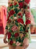 Robes décontractées élégants robe florale brodée pour femmes en dentelle Mini Bodycon Long manches de fête
