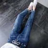 2024 Spring and Autumn Loose Jeans Womens Broken Nine Point Pants Elastic Waist Casual Straight Leg Harlan Small Foot