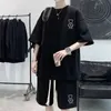 Conjunto masculino de waffle de verão, moda coreana, manga curta, shorts, 2 peças, roupa esportiva, moda, roupa de corrida, 240321