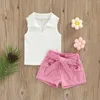 Giyim Setleri FocusNorm 0-4y Yaz Güzel Bebek Giyim 2 PCS Katı Kolsuz Dönüş Yelek Üstleri Kemerle Yüksek Bel Şortları