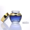 50g Gradient Blue Glass Ctainer Bottles Jars Blue Pot for Cosmetic Face Cream Lip Balm Sample Storage Home Use with Gold Lip c5uo#