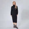 Casual Dresses Winter Women's Solid Color Wool Crocheted Long Dress Turtleneck Sleeve Loose Pullover Sweater Knitted