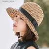 Chapeaux à larges bords Chapeaux de seau Simple fille chapeau de soleil large bord disquette chapeaux d'été pour les femmes plage Panama paille dôme tissage seau chapeau Femme ombre chapeau Women Hats L240322