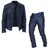 Men's Tracksuits Foreign Trade Autumn Motorcycle Set Leather Jacket And Pants Two-piece PU Casual Medieval Clothing