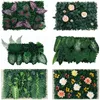 Flores decorativas Grama Artificial Painel de Parede Boxwood Hedge 24 "x 16" Flor Rosa Verde Fundo Jardim Tela de Privacidade Cerca Quintal