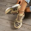 Scarpe casual Sneakers stringate con cuciture da donna Punta tonda con suola spessa Leopardo basso