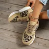 Casual Shoes Women's Stitching Lace-up Sneakers Thick-soled Round Toe Low-top Leopard