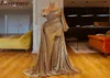 Gold Reflective Mermaid Prom -klänningar med hög sida delad sexig en axel lång ärmar formell kvällstävling gown8795331