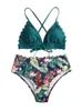 Kobiety stroje kąpielowe dla kobiet Kobiet Swimsuit 2024 Zielone zawiesia Wydaj bikini set seksowne plecy wysokiej talii 2 -części
