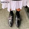 Luxury Women Pointed Toe Ring Belt Loafers Slip-on Casual Officical Elegance Footwear Ladies Sandals 240320