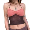 Débardeurs pour femmes Femmes S Halter Crop Top Y2K Côtelé Cami Tops Sans Manches Contraste Couleur Slim Fit Ruché Camisole