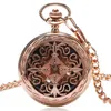 Orologio da tasca di design con griglie cinesi vuote in oro rosa di lusso Orologio da taschino meccanico a carica manuale con catena regalo per donna Uomo Reloj de bolsillo