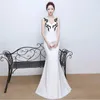 Feestjurken Corzzet Witte Mesh Sexy Slanke Zeemeermin Maxi Lange Fishtail Jurk Banket Backless Vestidos Elegante Avond Vrouwen