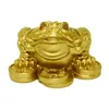Dekorative Figuren, glückliche goldene Kröte, dreibeiniger wohlhabender Frosch, Figur für den Schreibtisch, um Geld anzulocken, viel Glück, Heimbüro, Feng Shui-Dekoration