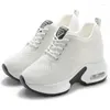 Casual Schoenen 2024 Dames Mesh Ademend Sport Lente Vetersluiting Mode Platform Hoge Hakken Sleehak Verhoogd Gevulkaniseerd