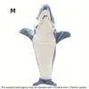 1pc Pattern Adult with Cartoon Animal Cute and Interesting Blue Shark Flannel Hoodie Wearable Sofa Bed Car Camping Blanket Gift