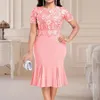 Partykleider Plus Size Spitzenkleid Eleganter bestickter Fischschwanz für Frauen Stilvolles O-Ausschnitt-Kleid mit hoher Taille und kurzen Ärmeln