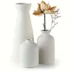 Conjunto de 3 vasos de cerâmica, vasos de flores para casa rústica, moderna fazenda, sala de estar, prateleira, decoração de mesa, estante, lareira e decoração de entrada - bege/branco
