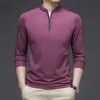 Fashion Men Solid Half-zip T-shirt Spring Autumn Business Male Clothes Streetwear Casual Loose Stand Neck Long Sleeve Tops 240315