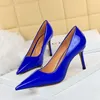 Kledingschoenen Dames 8,5 cm Hoge Hakken Pumps Dame Blauw Geel Zilver Glanzend Leer Fetisj Bruiloft Bruids Mid Laag Feest Rood