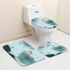 Badmatten Chinesische Badezimmer Matte Set Landschaftsölmalerei Lotus Blumen Low-Stapel Flanell Teppich Toilettenabdeckung U-förmiger Teppich