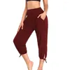 Calças femininas Yoga Loose Drawstring Pyjama Lounge Joggers com bolsos