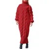 Casual Dresses Winter Women's Solid Color Wool Crocheted Long Dress Turtleneck Sleeve Loose Pullover Sweater Knitted