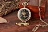 Pocket Watches New Stainless Steel Men Fashion Casual Pocket Skeleton dial Silver Hand Wind Mechanical Male Fob Chain es L240322