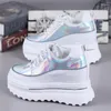 Casual Shoes Women Sneakers High Platform 10cm Wedge Obcasy na zewnątrz wulkanizowany wiosenna skóra, gruba koronka 40