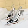 Chaussures habillées Sandales à sangle arrière Femmes pointues Argent Or Talons hauts Stilettos Pompes sexy Taille d'été 43