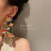 Boucles d'oreilles pendantes Simulation exagérée fleur colorée goutte boucle d'oreille bohème fleurs feuilles bijoux pétale gland acrylique Floral oreille anneau